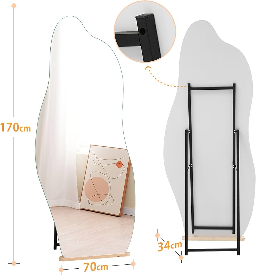 Amazon.co.jp: 全身鏡 姿見鏡 スタンドミラー ノンフレーム イレギュラ