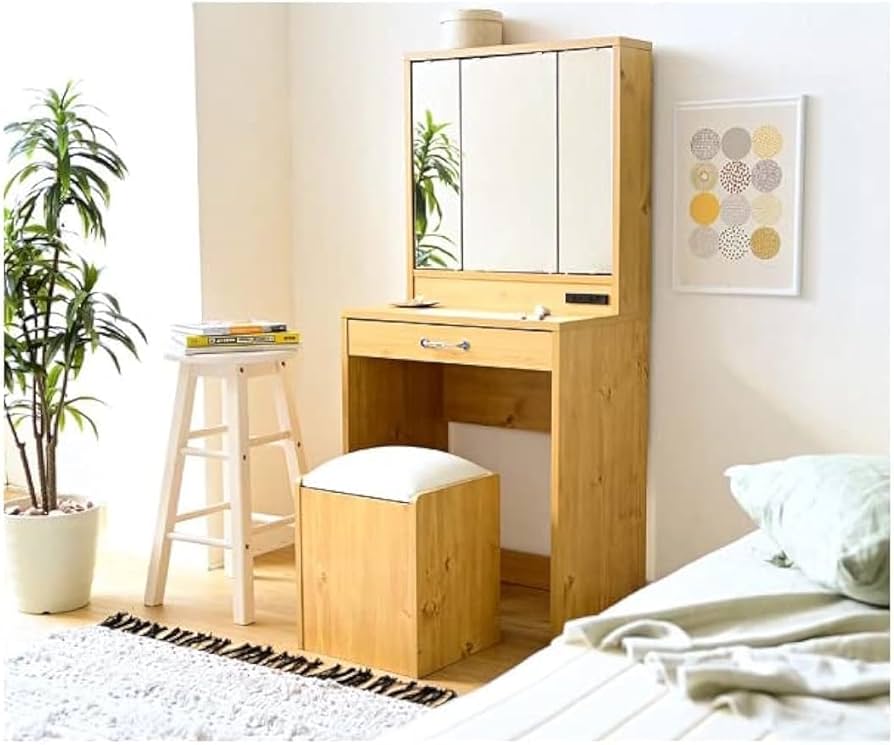 Amazon｜ドレッサー 三面鏡 コンセント付 スツール付 デスク