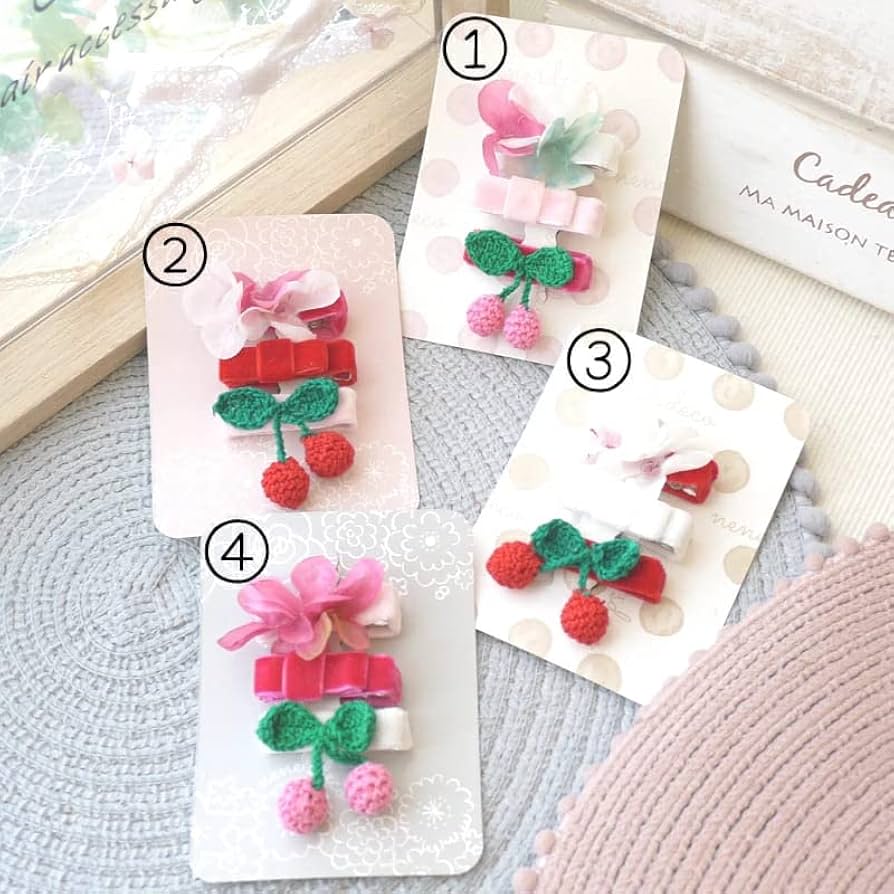 ꫛꫀꪝ【さくらんぼ付きチュールレース】ベビーヘアクリップキッズヘア