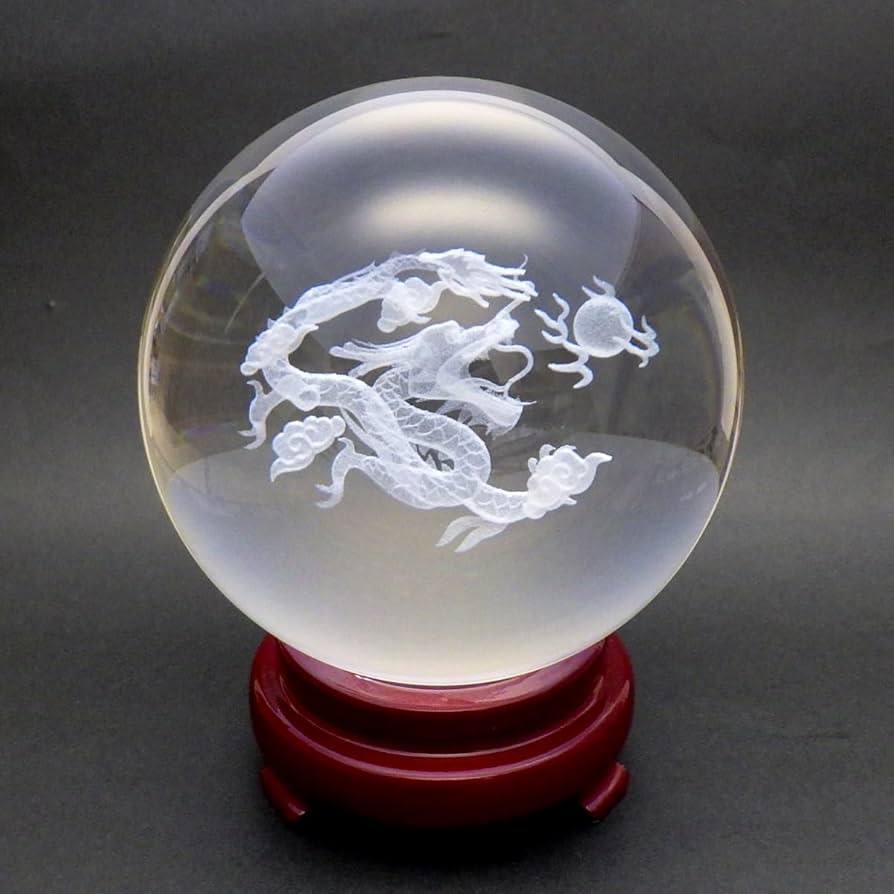Amazon.co.jp: 人工 (溶錬) 水晶玉 昇龍レーザー彫り110mm[風水グッズ