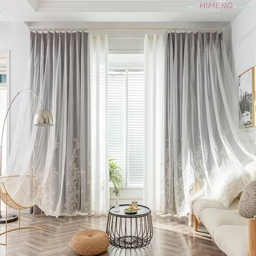 Amazon｜姫系 遮光カーテン おしゃれ 可愛い 一体型カーテン 刺繍 二重