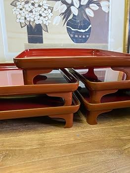 Amazon.co.jp: 輪島塗 脚付盆 御膳 5膳セット 朱色 会席膳 木製 骨董