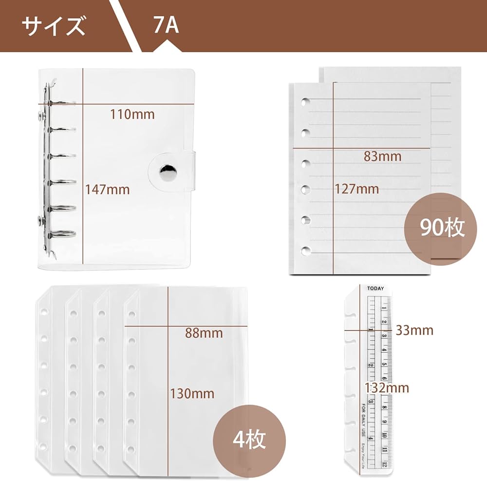 Amazon.co.jp: DY.2ten メモ帳 システム手帳 ミニ6穴 a7 ポケット