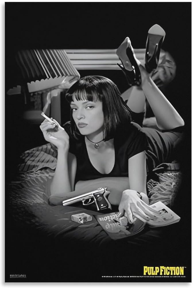 Amazon.co.jp: パルプフィクションポスターミアウォレス喫煙白黒レトロ