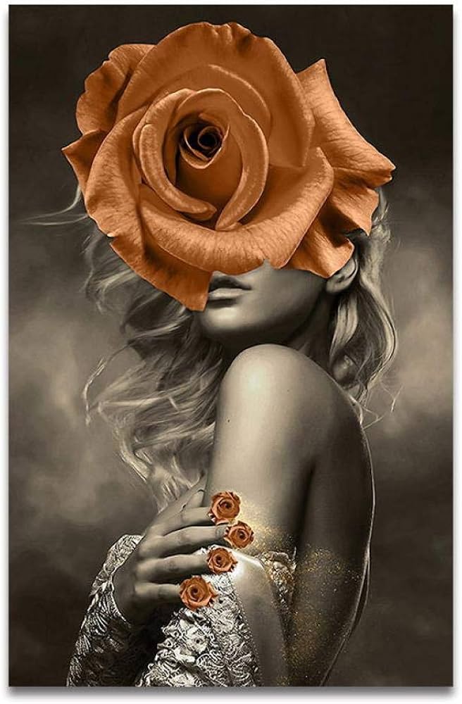 Amazon.co.jp: 北欧のバラの花のセクシーな女性の壁画の絵のキャンバス