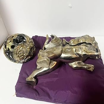 Amazon.co.jp: 高岡銅器工芸品 玉乗り獅子 置物 アンティーク 金色