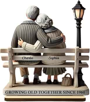 Amazon.com: Old Couple Sitting On Bench At The Park Personalized