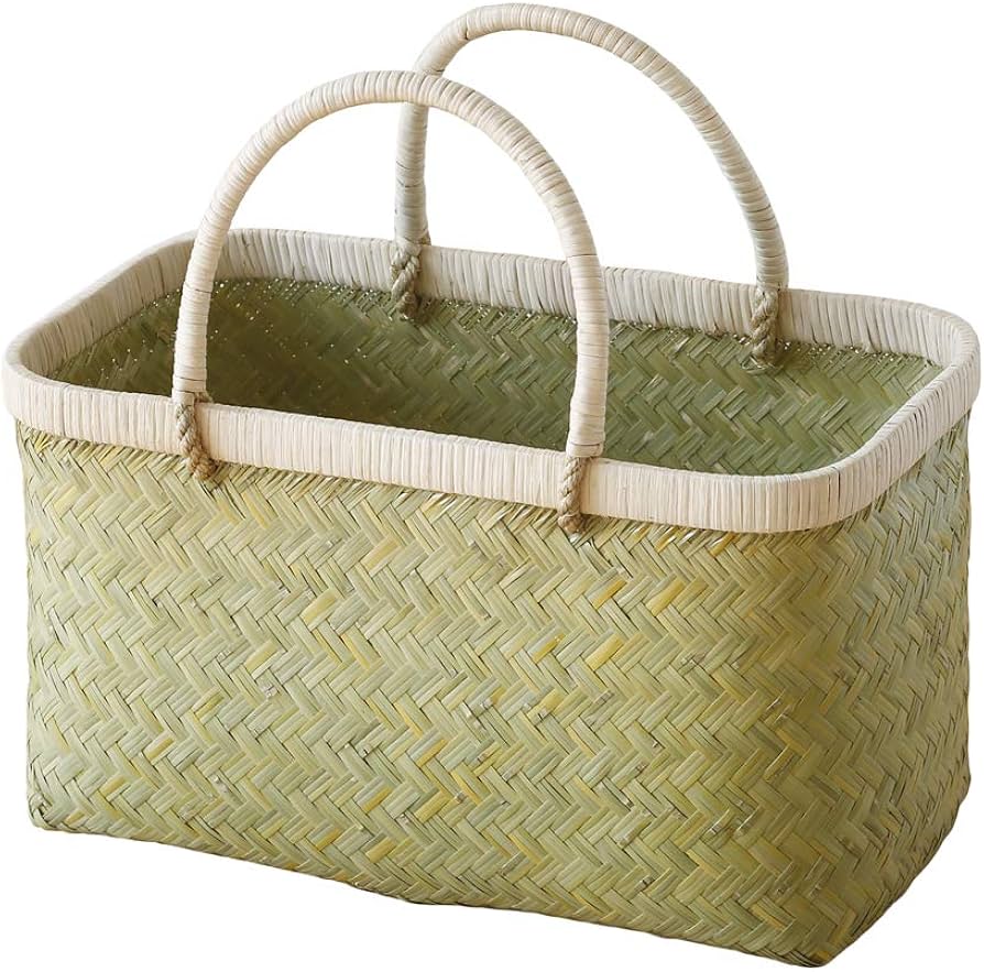 Amazon.co.jp: 青竹市場かご 籐ハンドル 中サイズ[A-7913] : ファッション
