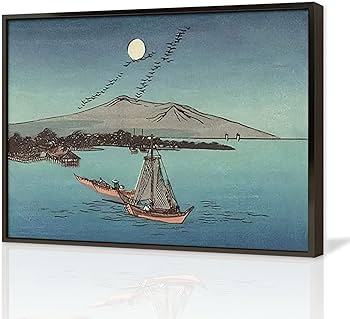 Amazon.co.jp: 絵画 湖の上の船と山インテリア 絵画 景色水彩画アート