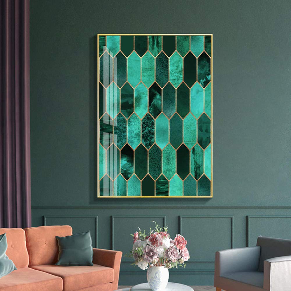 Amazon.co.jp: ミントグリーン抽象幾何学パターンキャンバス絵画