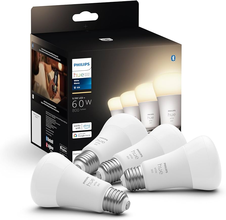 Philips Hue Smart 60W A19 LED Bulb - Soft Warm White Light - 4