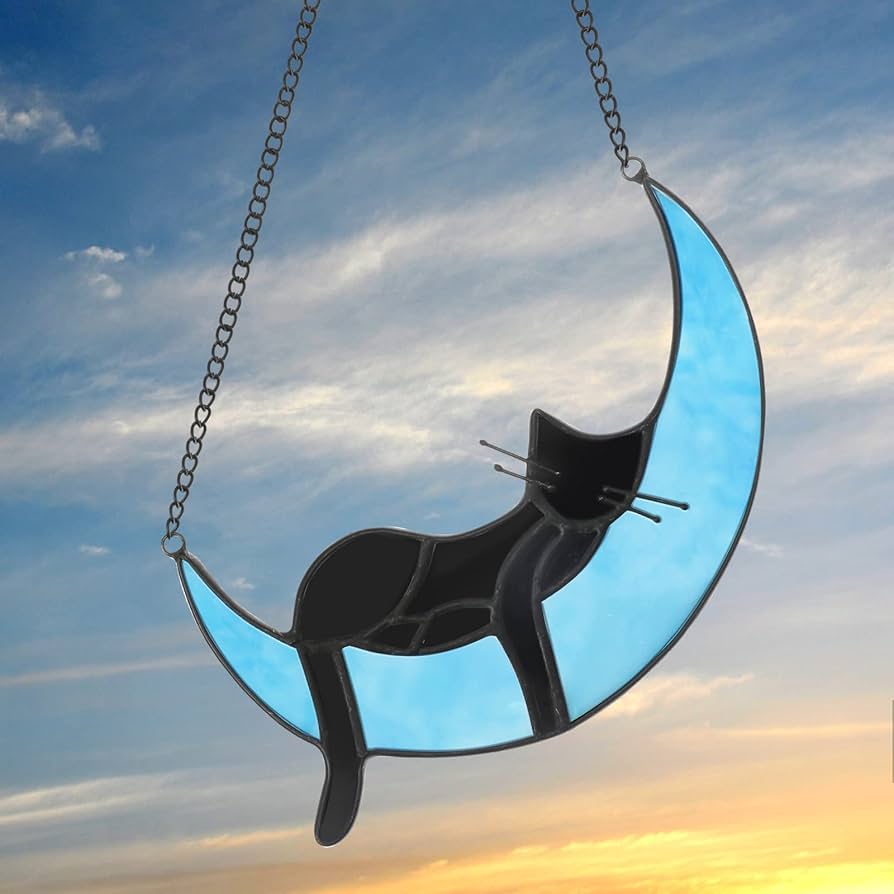 Amazon.co.jp: ステンドグラス 猫 月 装飾 ハンドメイド スリーピング