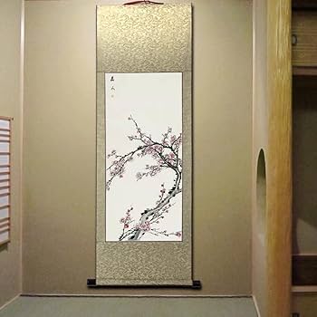 Amazon.co.jp: 画家手描き 掛軸 掛け軸 おしゃれ 水墨画 梅 四君子