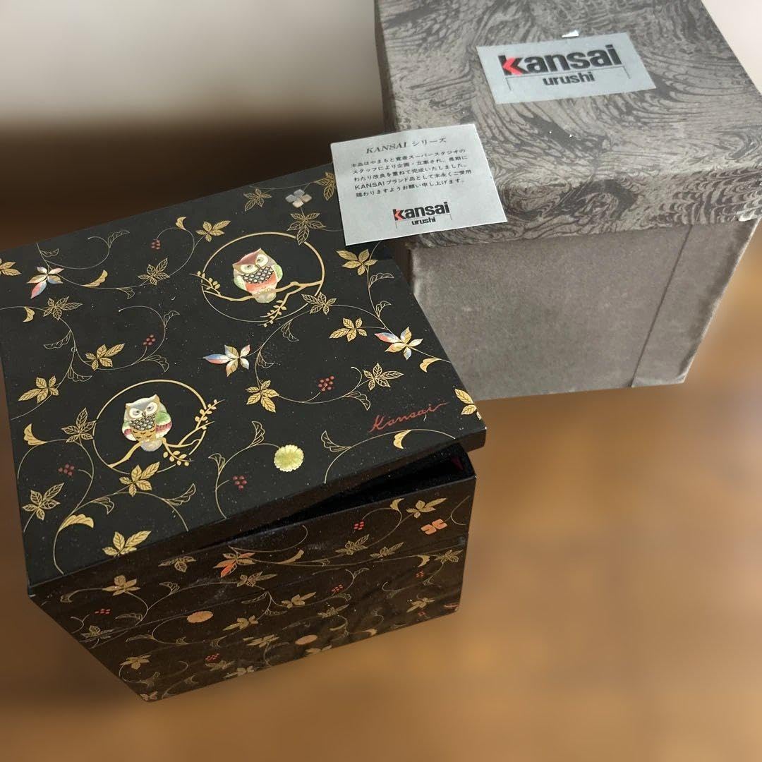 Amazon.co.jp: Kansai 漆器 重箱 フクロウ模様 山本寛斎ブランド 三段