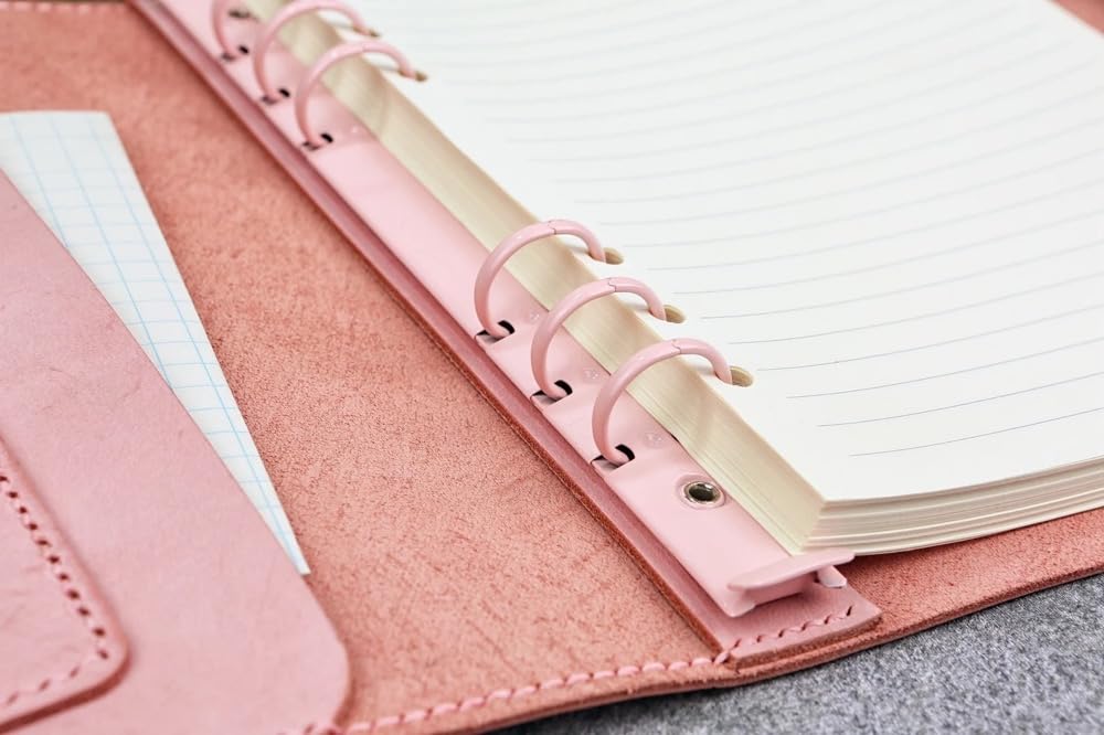 Amazon | ピンクレザー システム手帳 A5 A6 6穴バインダー 2cmリング