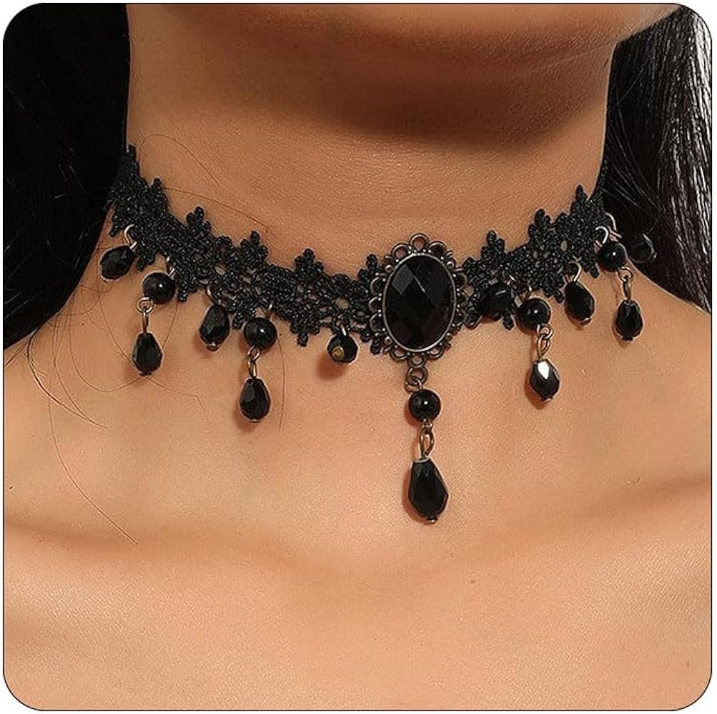 Amazon.com: Bethynas Gothic Black Lace Crystal Choker Necklace