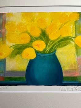 Amazon.co.jp: ジニーキム 限定版画 額入緑の花瓶のチューリップ