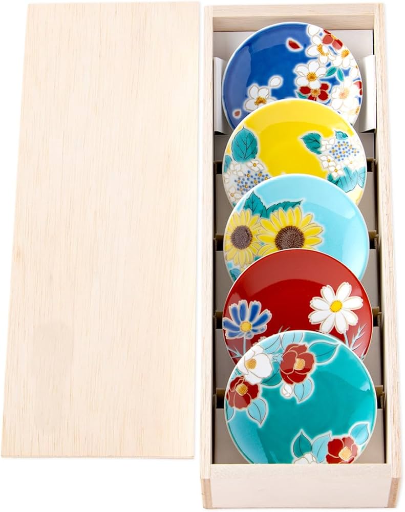 Amazon | 九谷焼 縁起豆皿 (四季の花) 小皿 花柄 絵皿 5枚セット 木