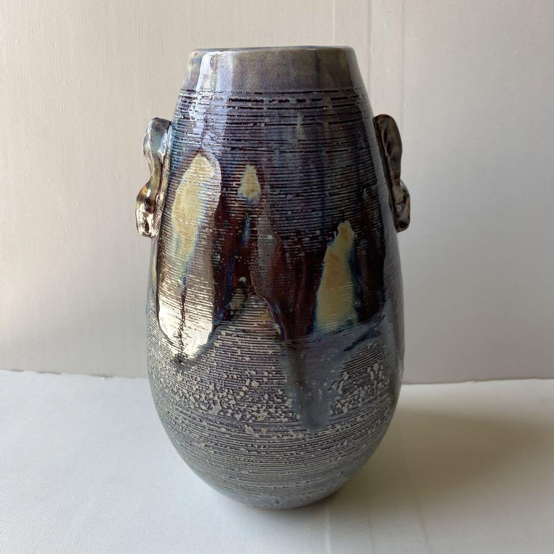 Amazon.co.jp: 花瓶 信楽窯 紫峯作 アンティーク レトロ 藍色 瓶