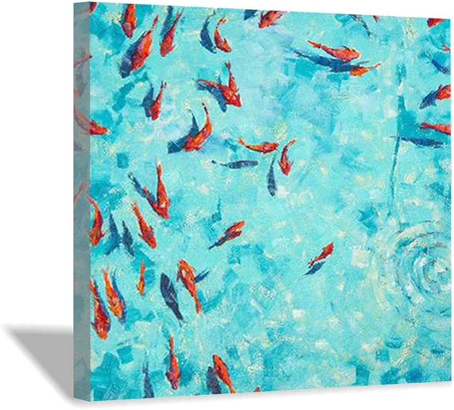 Amazon.co.jp: 池の中の魚魚の絵水絵カラフルな絵抽象キャンバスアート