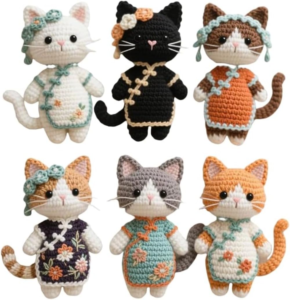 Amazon.co.jp: WNRJ 6 点セット 手編み DIY キット 猫 キーホルダー