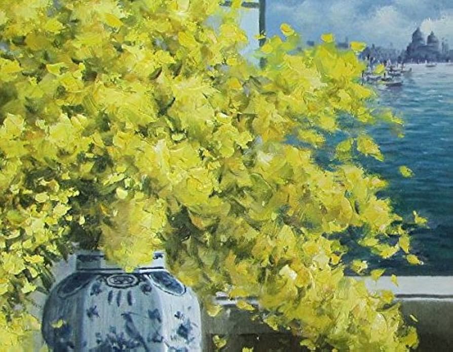 Amazon.co.jp: 堀哲夫『ミモザ（F10号）』油彩画 静物画 黄色い花 黄