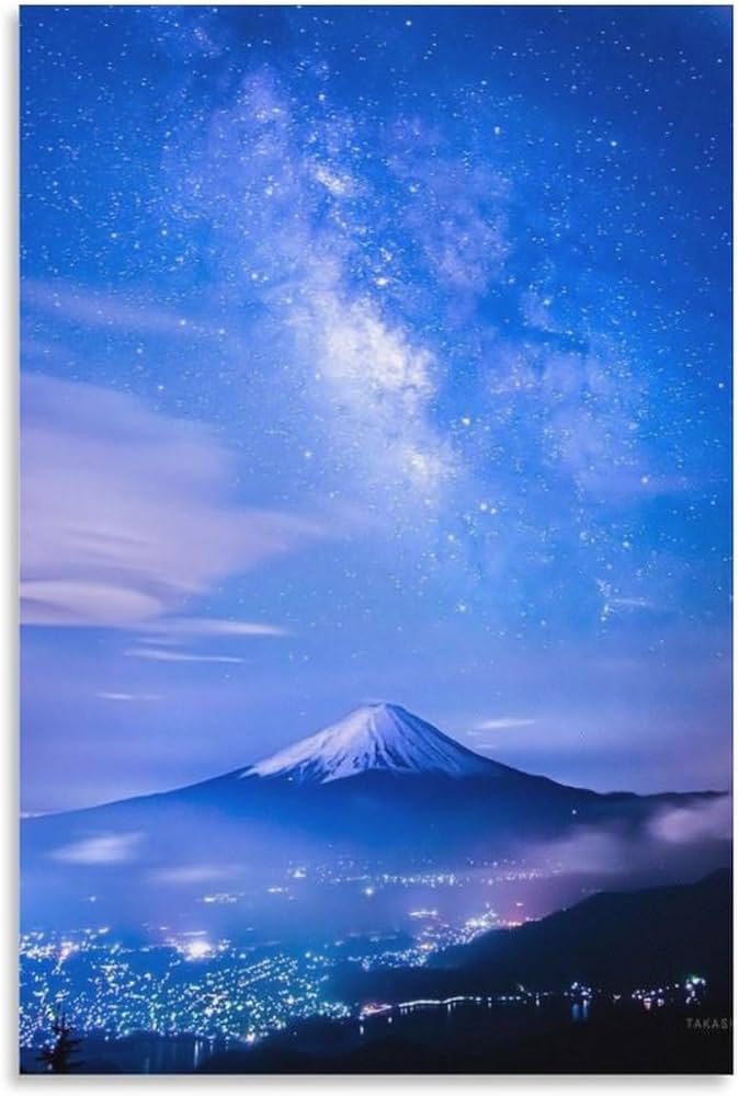 Amazon.co.jp: 絵画 富士山と夜の星空インテリア 絵画 宇宙の風景スタ