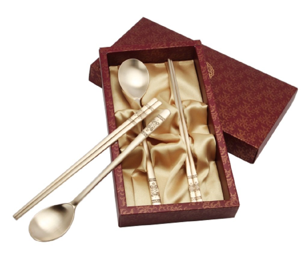 Amazon | Golden Bell 伝統的な真鍮スプーン&箸セット ライトゴールド