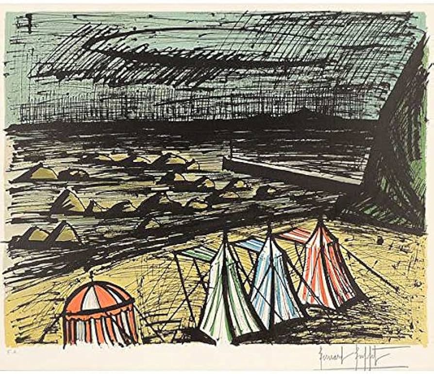 Amazon.co.jp: ベルナール・ビュフェ『海岸のテント』リトグラフ 風景