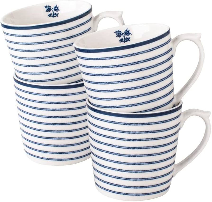 Amazon.com: Laura Ashley Set/4 mugs 9 oz Candy Stripe in giftbox