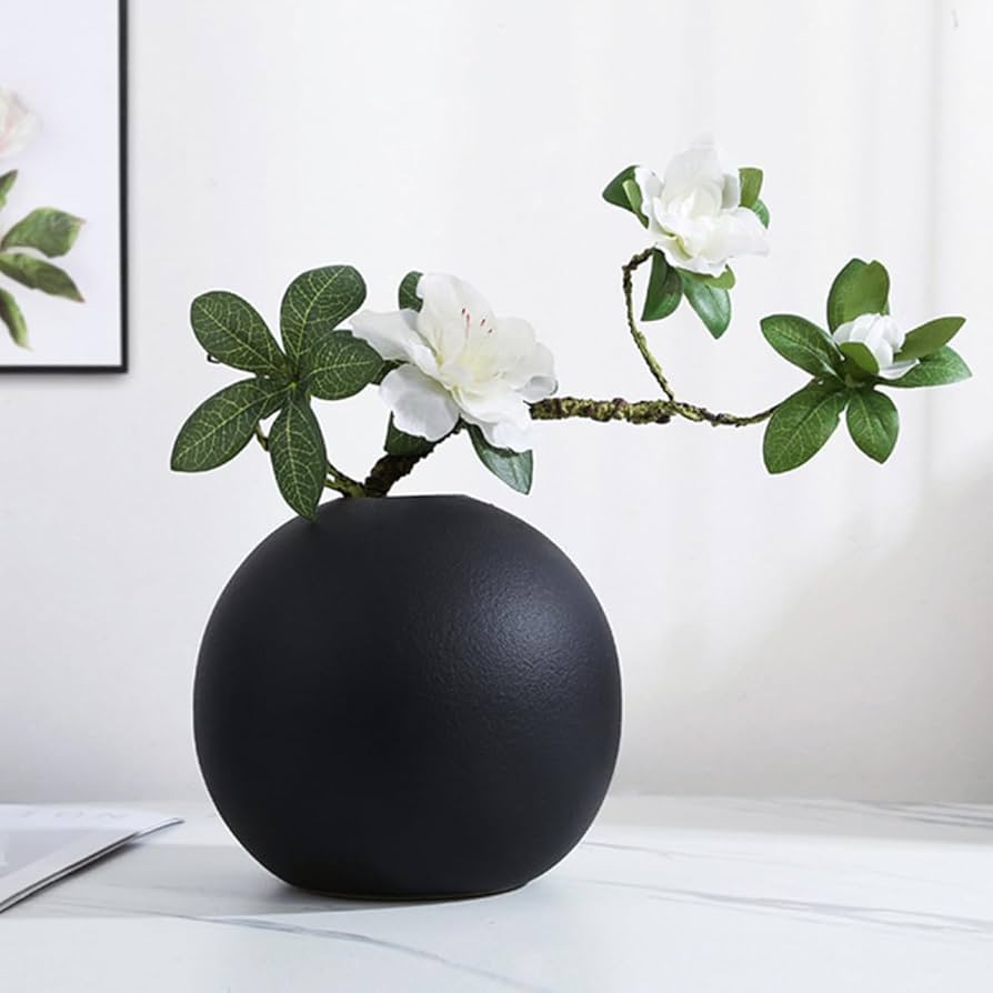 Amazon.co.jp: YJFFQ 花瓶 ボール フラワーベース 13cm ブラック 黒