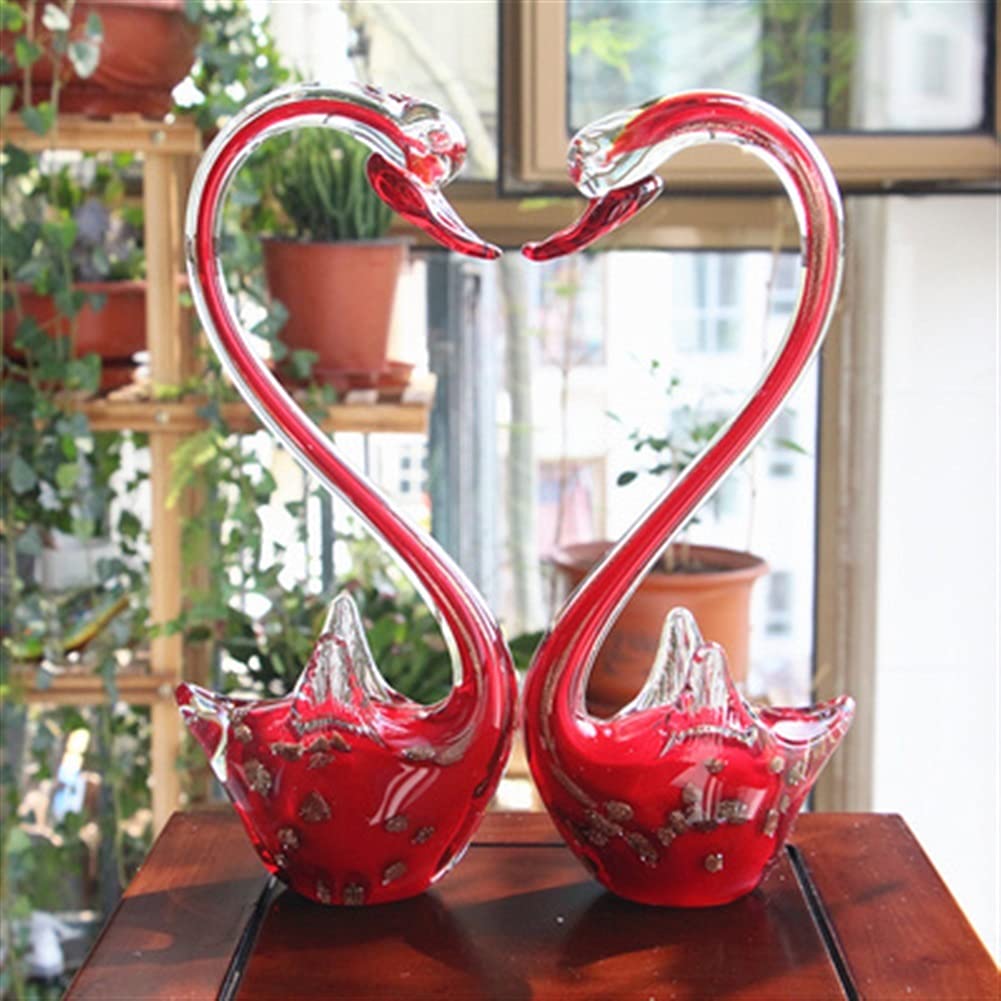 Amazon.co.jp: 工芸品 ガラスの手の吹き白いスワン置物テーブル飾り