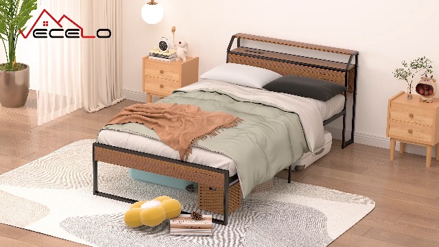 Amazon｜VECELO ベッドフレーム シングル 2口コンセント&USB充電付き