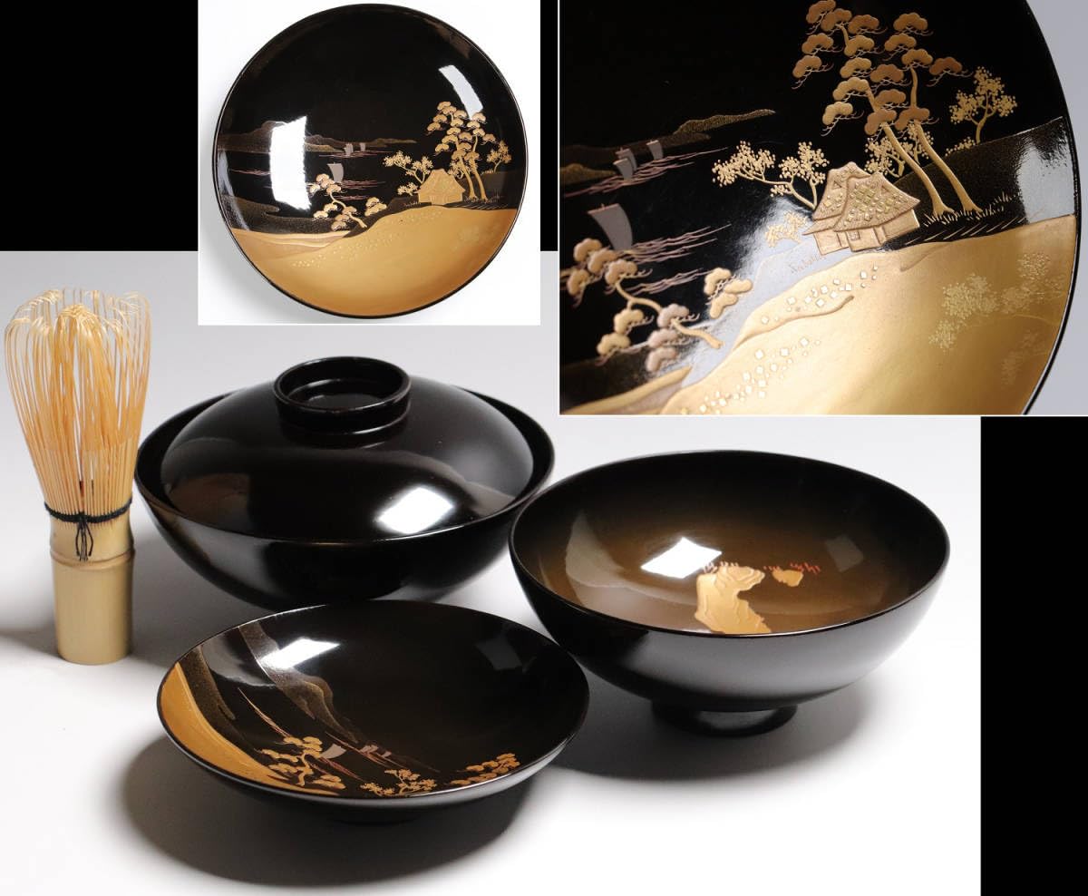 アリサ BK413 時代輪島塗 蓮図金蒔絵 吸物椀 二客 木製 茶道具 BK413