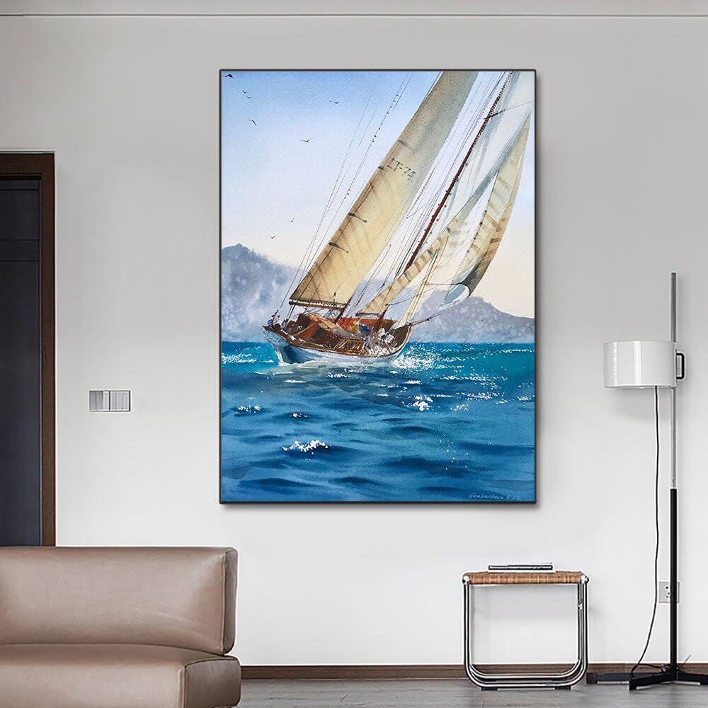 Amazon.co.jp: 現代絵画ヴィンテージセーリングヨット水彩ポスター海景