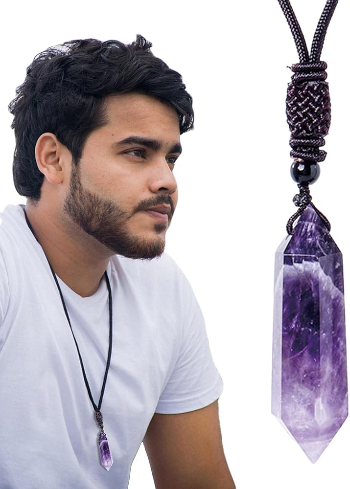 Amazon.co.jp: アメジストクリスタルネックレス | 六角形の天然水晶