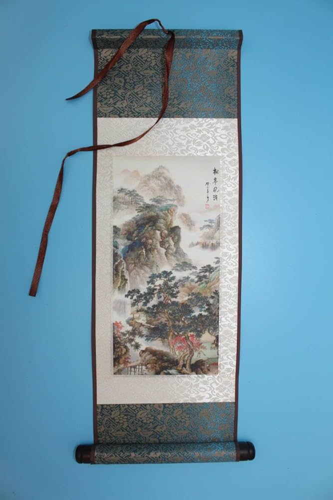 Amazon.co.jp: 掛け軸 中国画「松亭風清」山水画 中国美術 唐物 掛軸