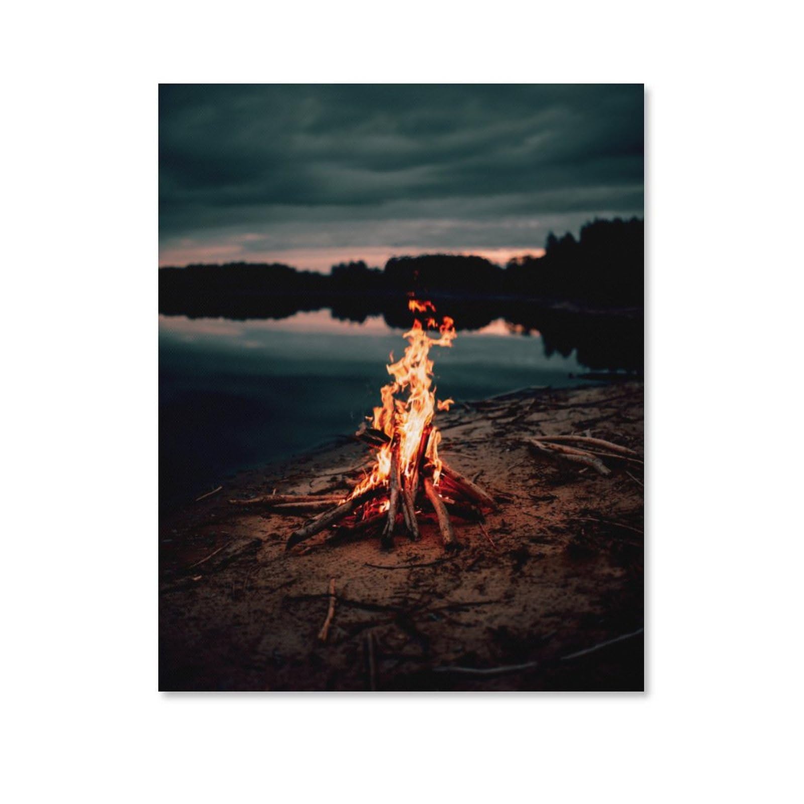 Amazon.co.jp: 絵画 夜の湖畔でキャンプファイヤーインテリア 絵画
