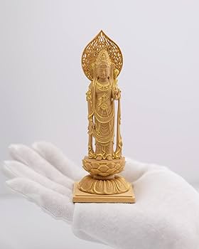 Amazon.co.jp: 極小仏 聖観音菩薩 13cm（木製：ツゲ 金泥仕上）＿聖