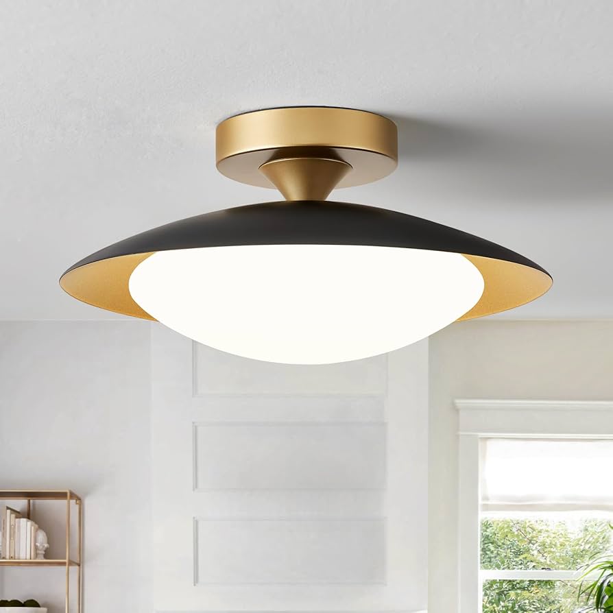 Dimmable Modern Mid-Century Ceiling Light, Black and Gold LED Semi