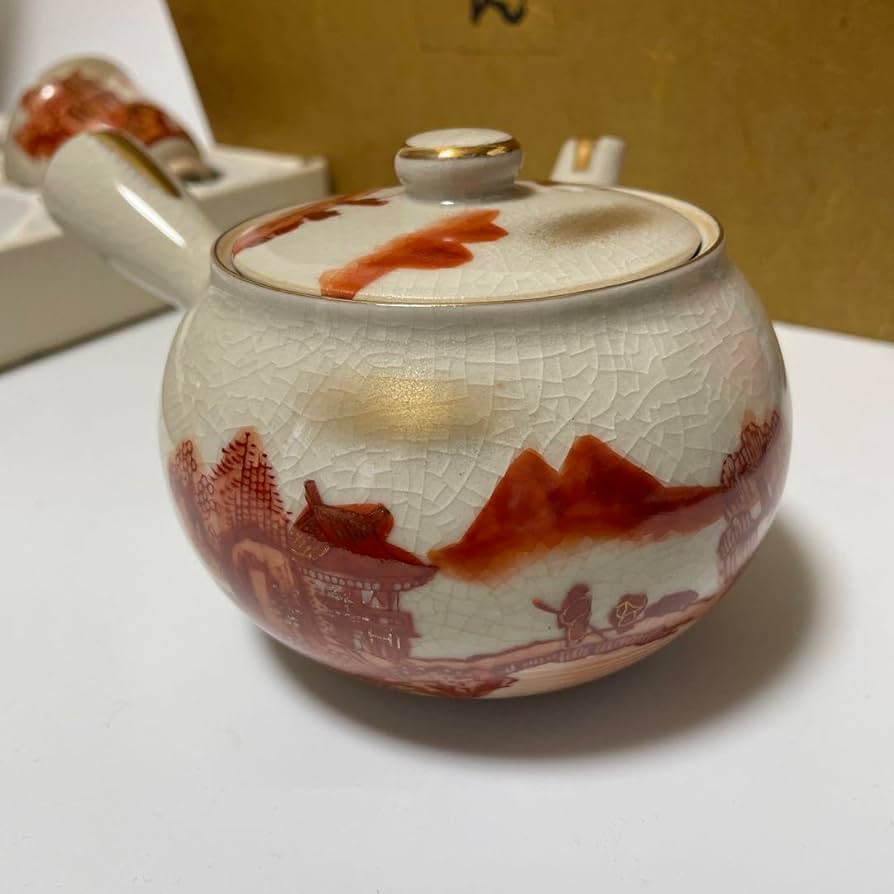 Amazon.co.jp: 九谷焼 覚山 茶器揃い 急須 湯呑み 5客 赤絵 山水 金彩