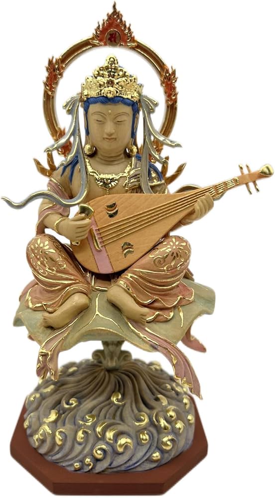 Amazon｜木彫り仏像 辨財天 弁才天像【弁財天（弁才天）】桧木 金泥