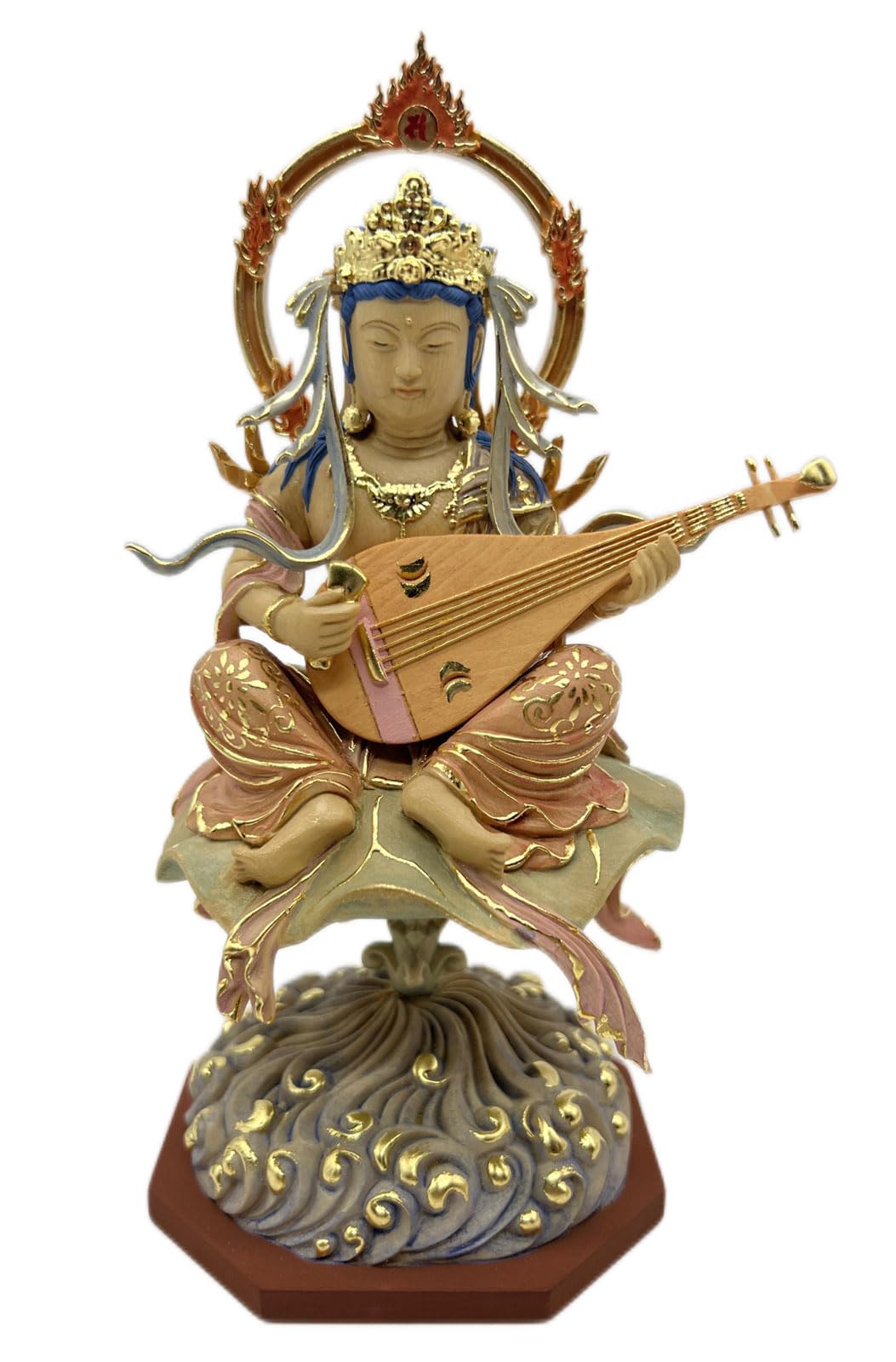 Amazon｜木彫り仏像 辨財天 弁才天像【弁財天（弁才天）】桧木 金泥