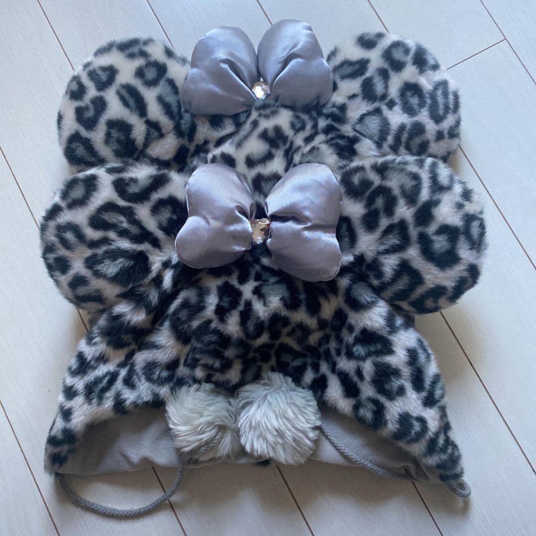 ヒョウ柄ミッキー耳帽子 ディズニー ヒョウ柄ファンキャップ シルバー