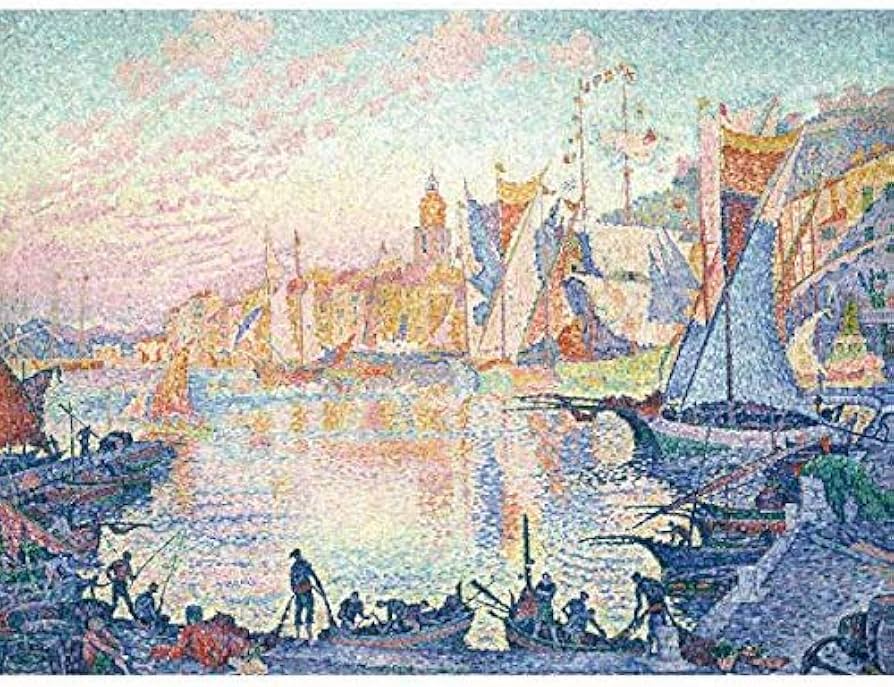 Amazon.co.jp: シニャック『サン=トロペの港』高精彩工芸画+手彩 風景