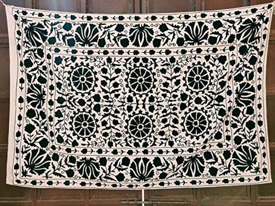 Amazon.co.jp: 伝統的なJaipur Suzani ブラック ウズベキスタン壁掛け