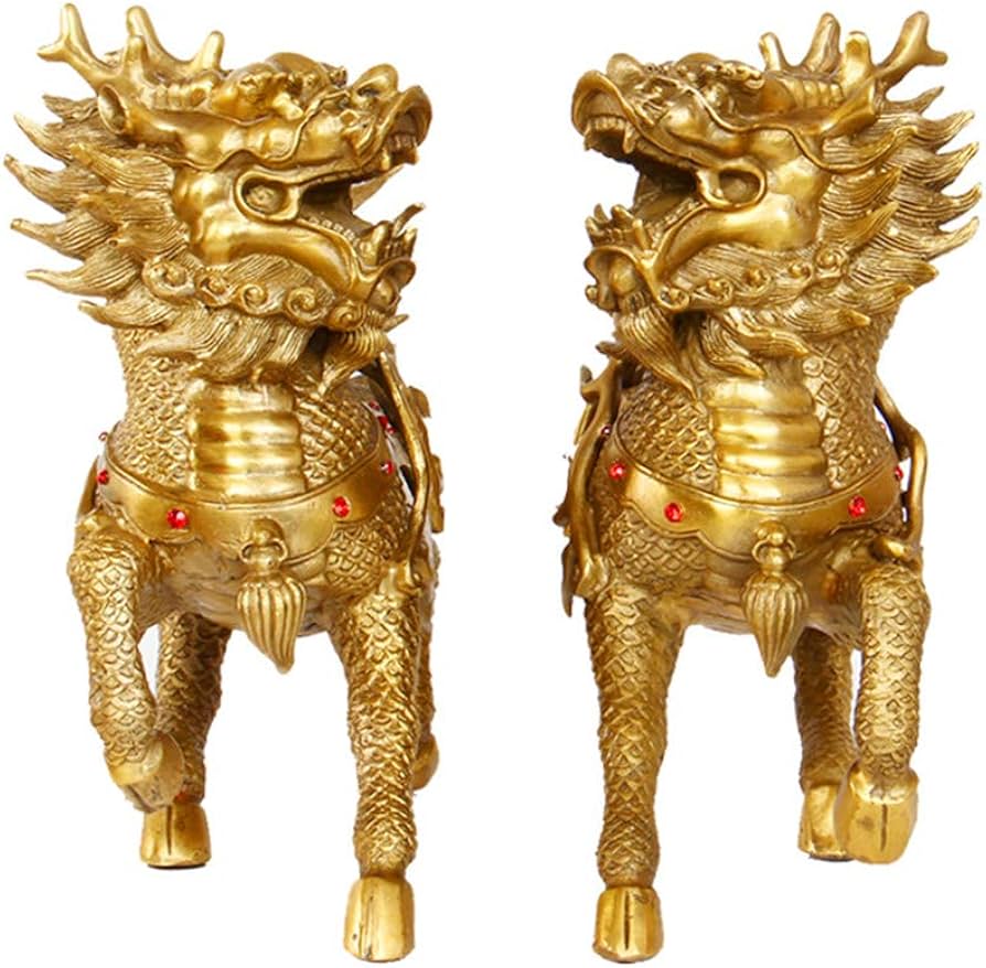 Amazon.co.jp: 麒麟 置物 招財 一対 銅製 風水グッズ 風水置物 風水