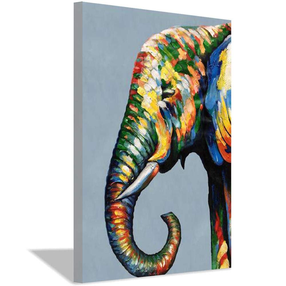 Amazon.co.jp: 象の壁の芸術、キャンバス上の動物の油絵、油絵象の