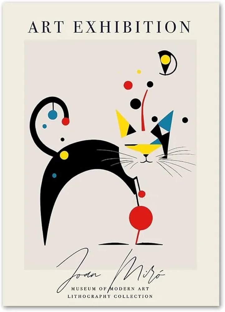 Amazon.co.jp: 有名なジョアンミロポスター抽象幾何学的な猫キャンバス