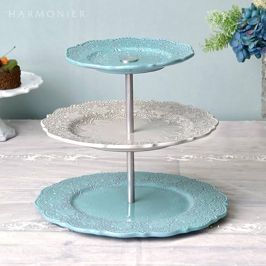 Amazon｜イタリア製3段ケーキスタンド/ ブルーレースLaCeramica